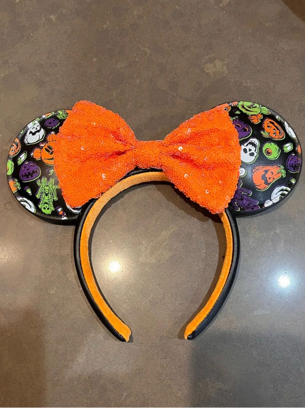 Disney Parks Halloween Minnie Ears - Orange Sequin Bow & Ghouls